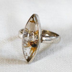 Rutilated Quartz Sterling Silver Ring, Sz 7.5